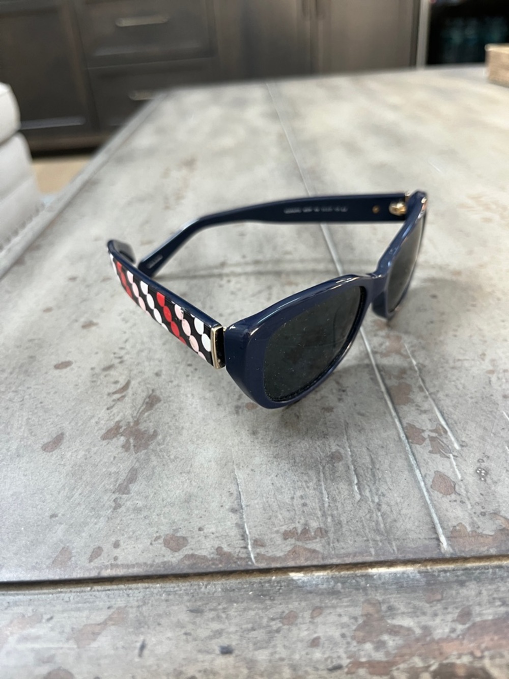 kate spade Navy Sunglasses with Striped Temple Detail